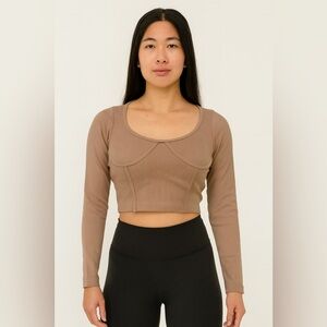 Stylish Brown Long Sleeve Crop Top